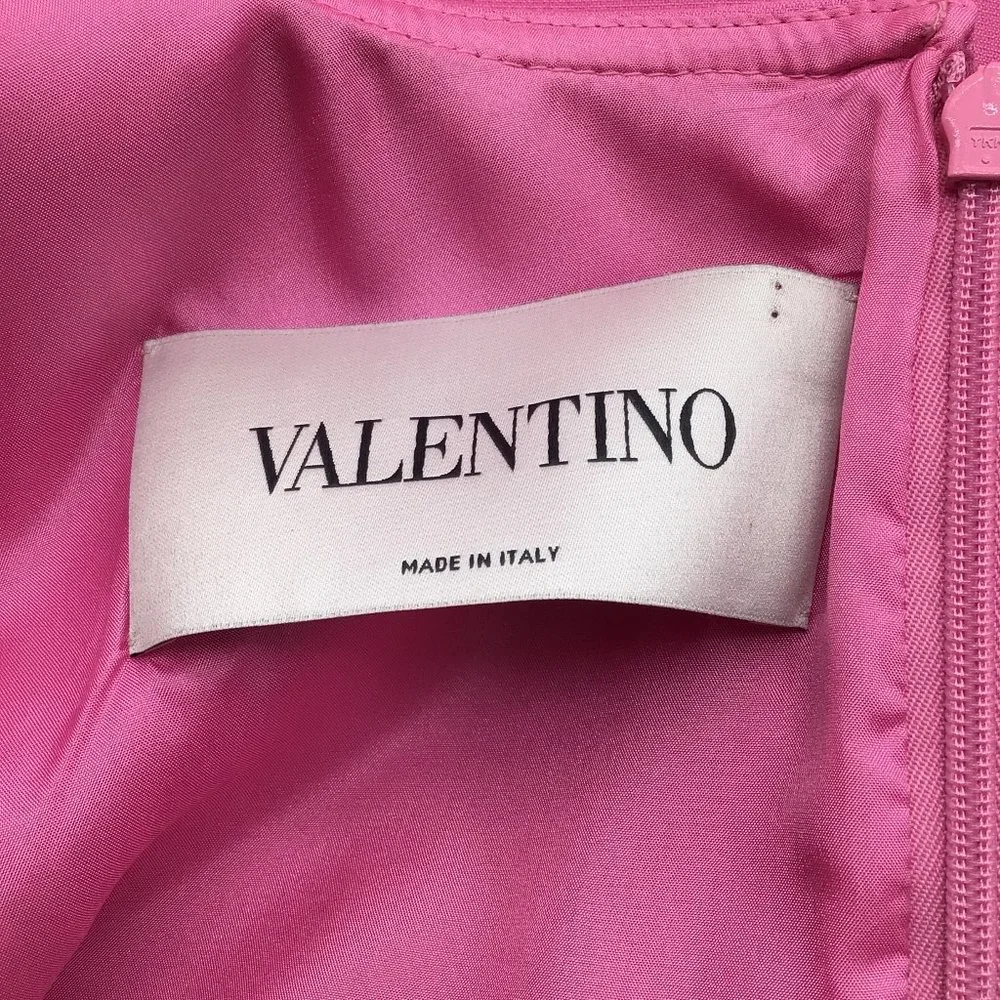 VALENTINO BUBBLEGUM PINK RUFFLED DETAIL SLEEVELESS WOOL CREPE DRESS - Picture 4 of 5